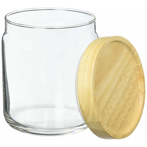 ADERIA Stack Stock M 680ml Glass Canister, Airtight Storage Container for Condiments, Coffee Beans, and More, Wooden Lid, M6255