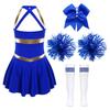 Cheer Leader Halloween Costume for Girls Sleeveless Tank  Dress Outfit with Pom Poms for Cheerleading Dancing