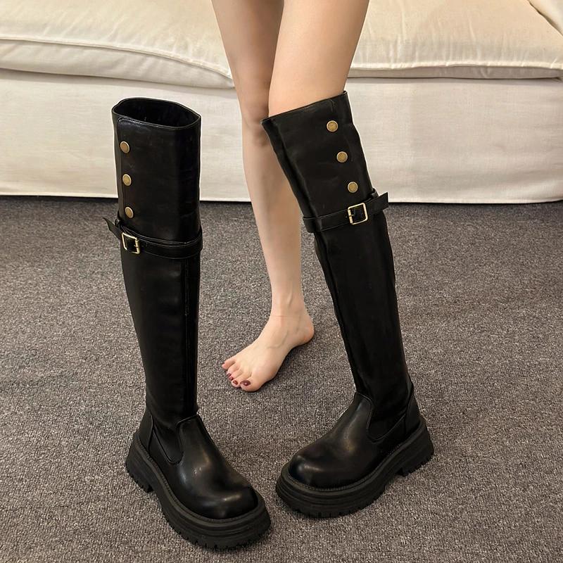 Winter New 2024 Hot Sale Fashion Outdoors Women's Knee Length Boots Solid Color Round Head Shoes for Women Botines De Mujer