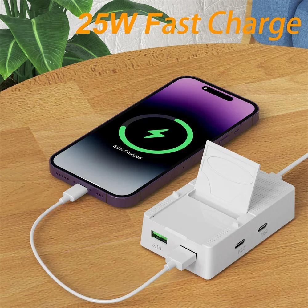 4 Ports USB Charger with Desk Holder Type C Multi Ports Power Strip Devices USB Type C Hub Adapter EU/US Plug Extension Socket