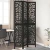 VidaXL Room Divider 3 Panels Black Solid Paulownia Wood, Privacy Screen, Room Partition Panel, 358752