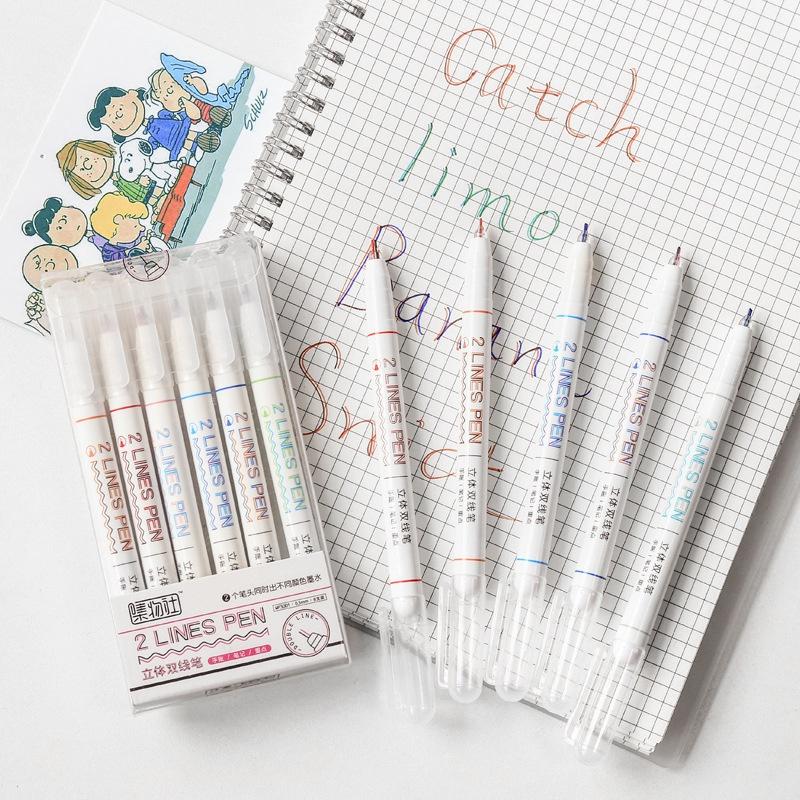 Two-color Key Double-line Pen Three-dimensional Outline Cute Dreamy Drawing Creative Girl Heart Round Head Hand Account Pen Fluorescent