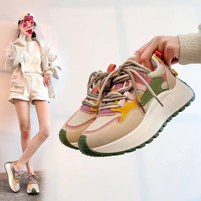 Fashion Women Sneakers Platform Patchwork Casual Sport Shoes Ladies Lace Up Outdoor Running Vulcanized Shoes Tenis Feminino2025