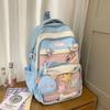 Blocked Color Fashion Cat Ear Design Student Backpack With Pendant Badge And