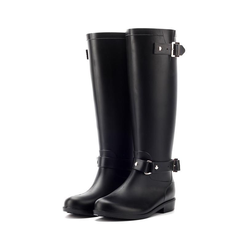 Fashion 2024 New Tall Buckle Rain Boots Women Waterproof Punk Style Zipper Tall Boots Female Shoes Work Knee High Boots Plus Size 36-41
