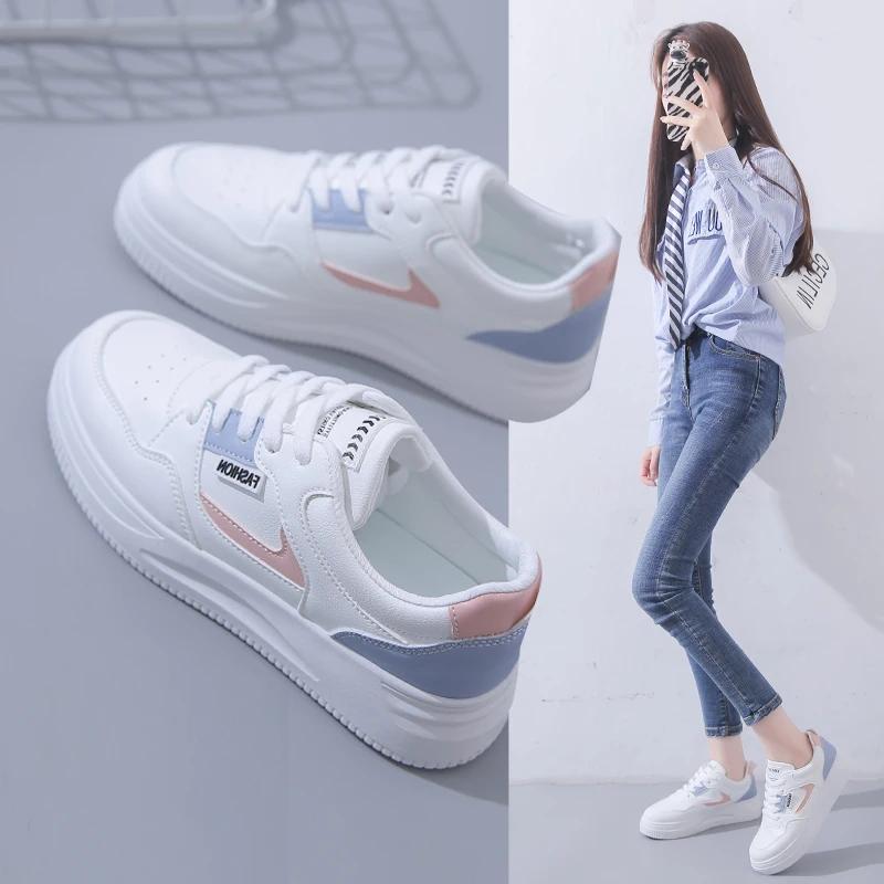 Korean Women's Sports Shoes - White Shoes, Thick Soled Women's Flat Shoes, Fashionable Student Casual Walking Shoes