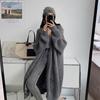 Solid Open Stranded Knit Hooded Cardigan, Casual Long Sleeve Mid-Length Sweater With Pockets, Women's