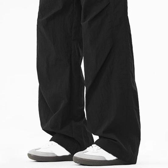 Men's Baggy Trousers Spring Summer Drawstring Waist Cargo Pants Solid Color Wide Leg Trousers