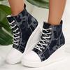 Fashion Women's High Top Wedge Sneakers Fashion Blue Camouflage Canvas Shoes Woman Lightweight Lace Up Platform Ankle Boots for Women