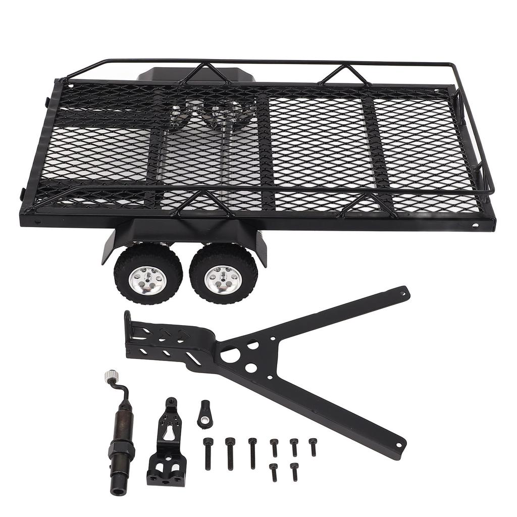 RC Trailer 1/18 Scale Metal Hitch Mount Double Axle with 4 Tires Upgrade Parts Accessories