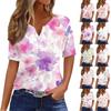 Women's T Shirt Print Button Short Sleeve Daily Weekend Fashion Basic V-Neck Regular Top