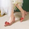 Premium Wedding Medium Heel Shoes Women's Wedding Shoes Bride Shoes 2025 New Two Wear Not Tired Feet Thick Heel Bow Single Shoes