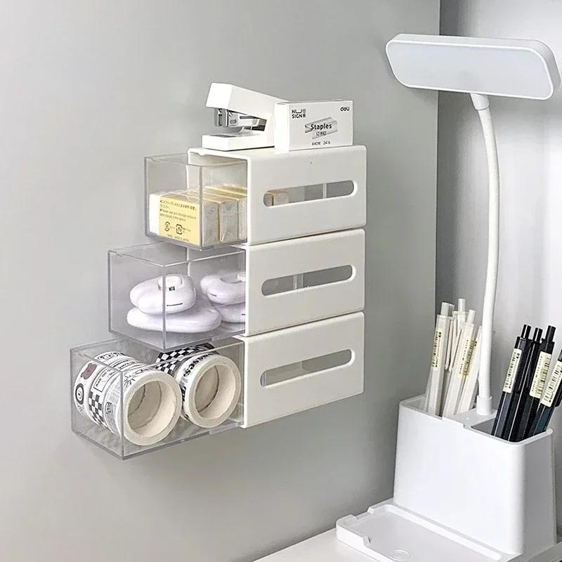 Wall Mounted Storage Box Bathroom Cosmetic Cotton Swabs Jewelry Storage Box Home Office Sundries Clips Hairpin Drawer Storage