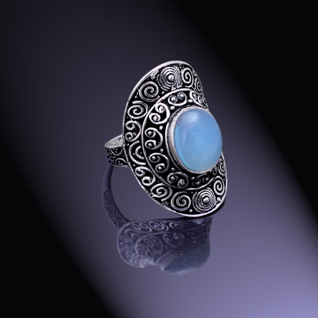Natural Blue Chalcedony Gemstone 925 Sterling Silver Ring Size 10.5 T7q94