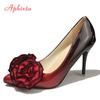 Fashion Aphixta 3.93inch Heels Pointed Toe Pumps Women Flower Thin High Heel Shoes Gradient Discolor Patent Leather Wedding Shoes Woman