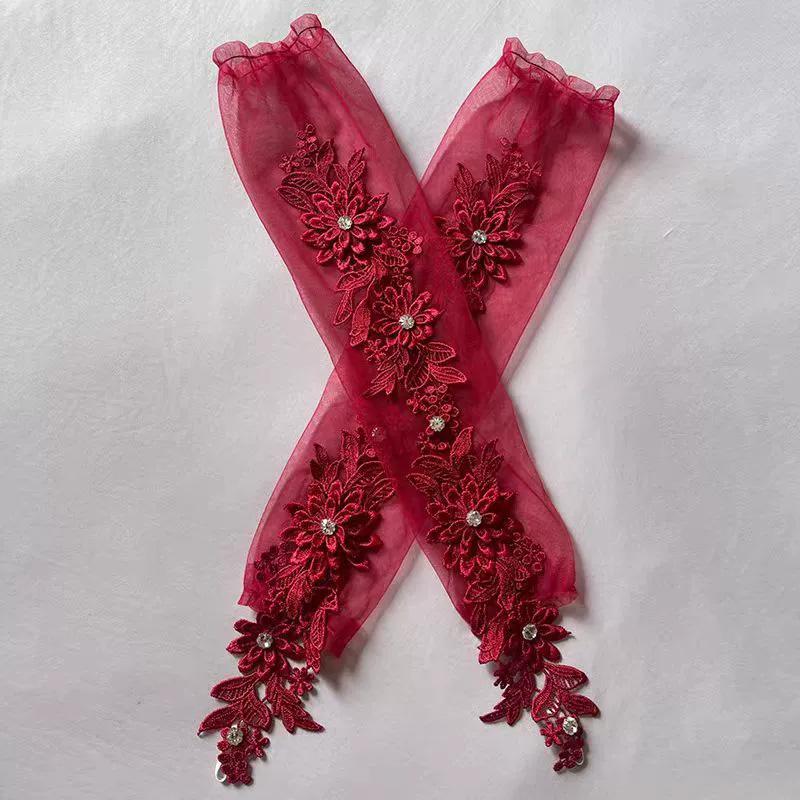 1 Pair Fingerless Gloves Hollow Out Patchwork Soft Breathable Bridal Gown Mittens Lace Embroidery