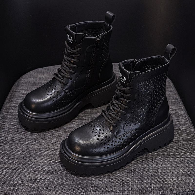 Martin Boots Women's Summer 2025 Leather Punching Short Tooling Boots British Casual Fashion Versatile Women's Boots