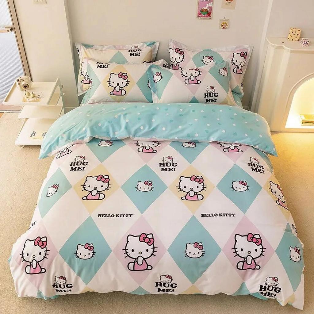 Hello Kitty Duvet Cover Bedding Set Duvet Cover with Pillowcase Single King Queen Twin Size Home Textile Children Bedroom Decor