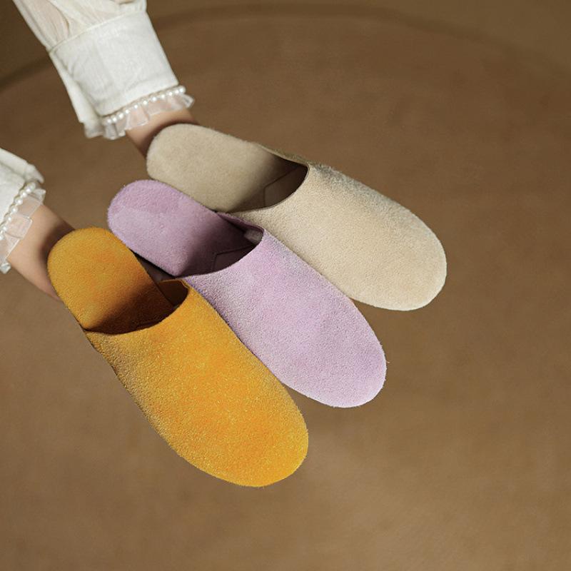 New Casual Flat-bottomed Slippers Women's Summer Women's Bag Head Slippers One Pedal Set of Feet Beef Tendons Soft Bottom Leather Sandals