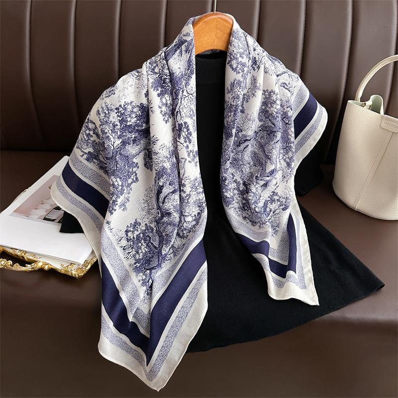 Fashion Aztec Ethnic Leopard Floral Square Silk Scarf Lady High Quality Print Soft Shawls and Wraps Bufanda Muslim Hijab 90*90Cm