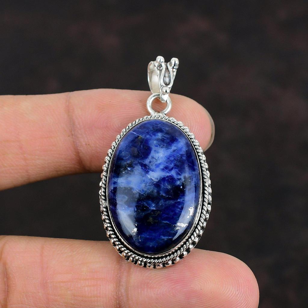 Sodalite Pendant Genuine Gemstone Pendant 925 Sterling Silver Pendant Handmade Pendant Sodalite Jewelry For Her Gift For Mom Elegant Jewelry