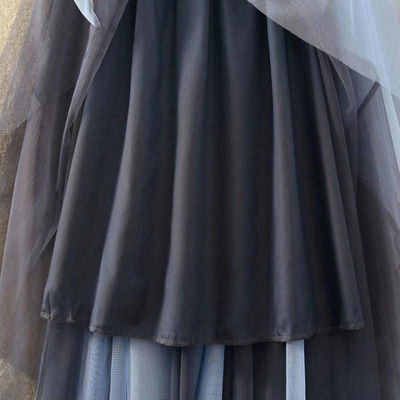 WTEMPO Women's Mesh Skirts Spring Summer Elegant Tulle Skirt Female Elastic High Waist Long Pleated Skirts Two-tone Panel Tutu Skirt