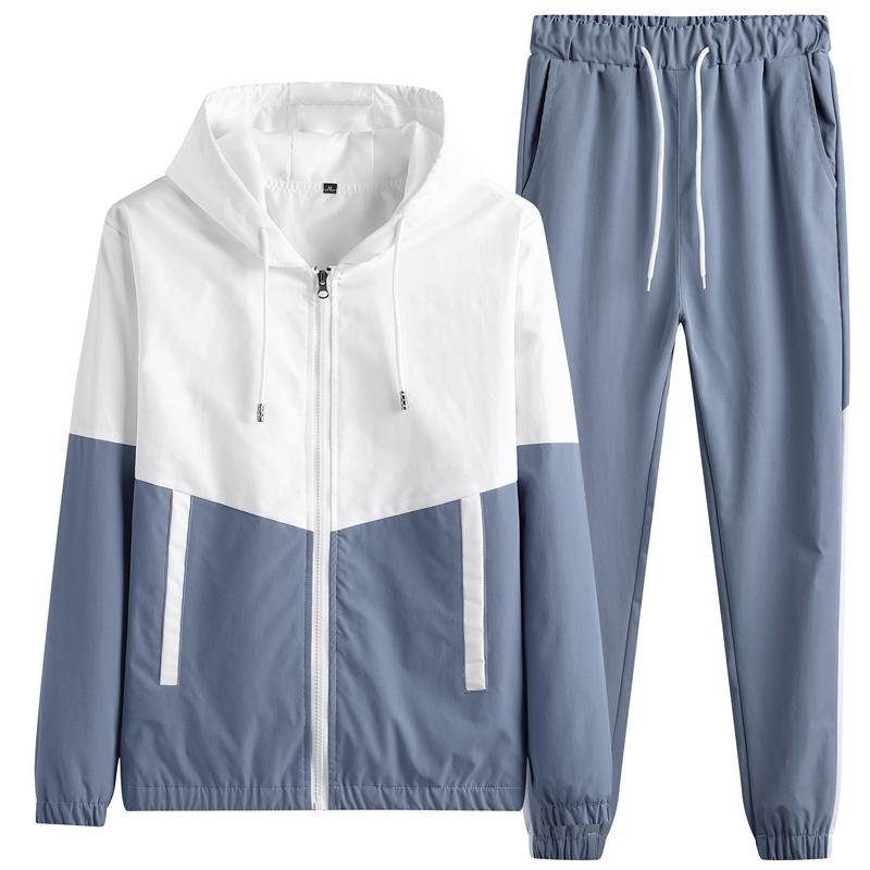 Spring New Splicing Sports Suit Men's Running Sportswear Casual Long-sleeved Two-piece Set