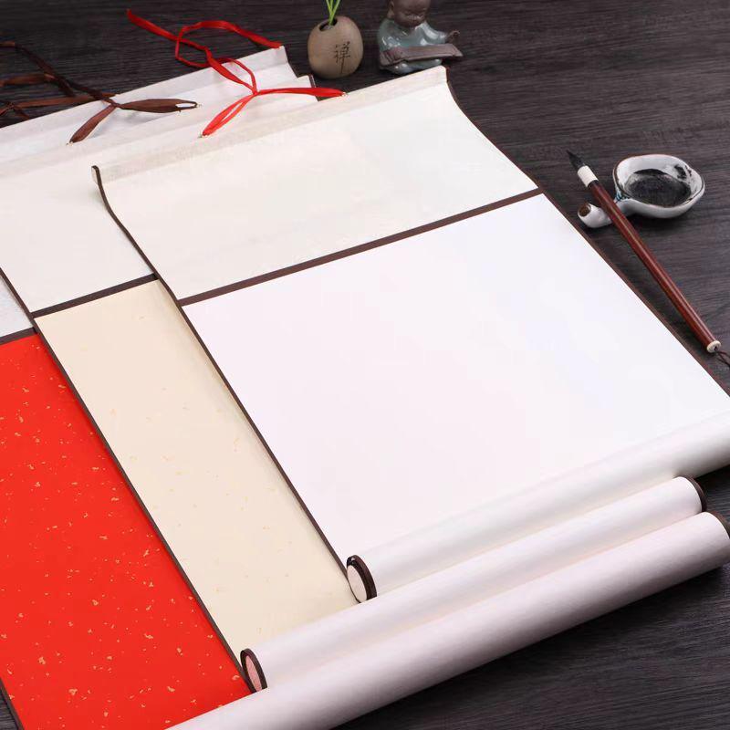 Silk-Mounted Three-Open Xuan Paper Scroll for Chinese Painting & Calligraphy