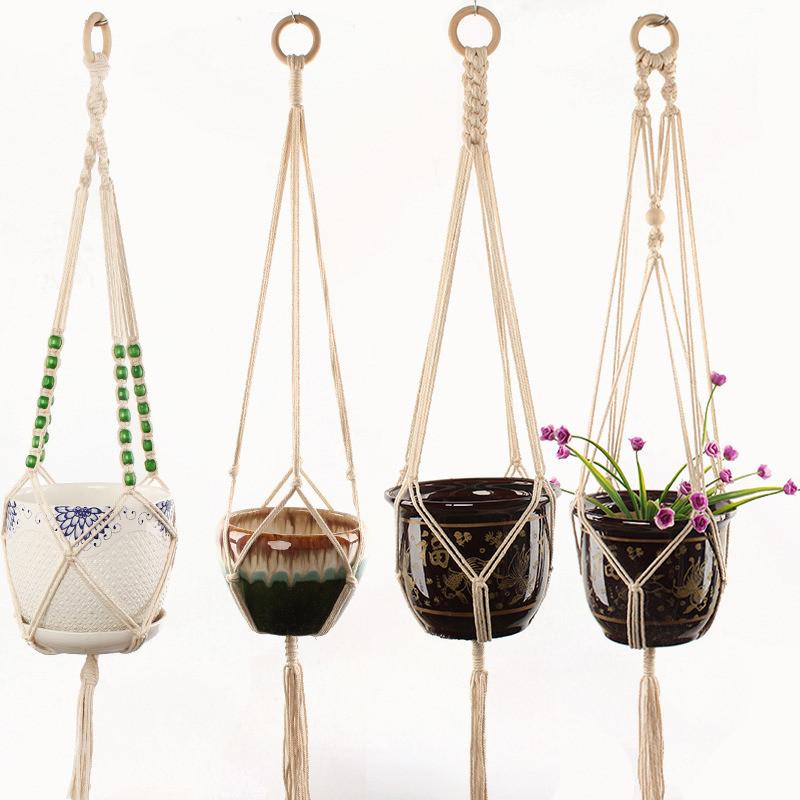 Handmade Weaving Cotton Plant Hanging Basket Rope Macrame Basket Cord Garden Hanging Basket Holder Houseplant Display Rope