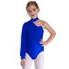Girls Dance Leotard One Shoulder Design Mock Neck Long Sleeve Ruched Mesh Overlay Performance Bodysuit