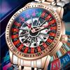 Swinging Rotary Dial Design Hollow Skeleton Watches Business Trendy Men Wristwatch Roulette Wheel Automatic Mechanical Watch