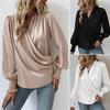 Holiday Casual Chic Shirt Women's Elegant V-neck Lantern Sleeve Soft Stylish Commuter Party Solid Color Top