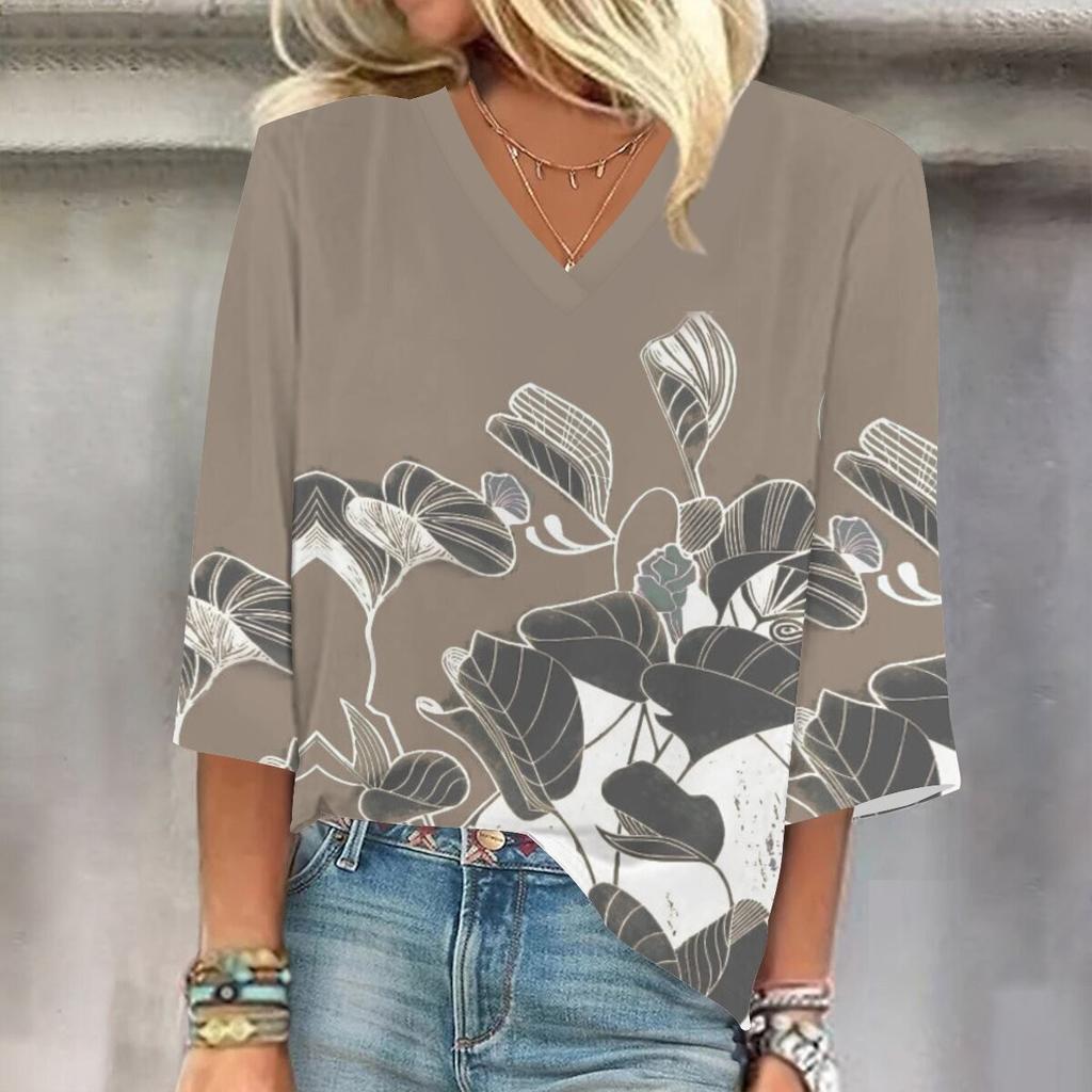 Women's Shirt Blouse Casual Loose Shirts  3/4 Sleeve  Print  V Neck Tops Print  Tops T-shirts Tee