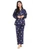 SAZAC Kuromi Shirt Pajamas, 100% Cotton Broadcloth, Women's Long Sleeve and Pants Set, Loungewear (Navy/M/SAN1902)