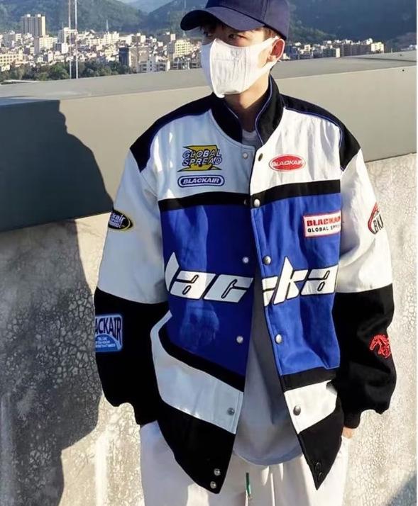 Men's Spring & Autumn American Street Racing Style Baseball Jacket - Trendy, Handsome, Loose-Fit Motorcycle Jacket