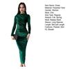 Lady Evening Dress Slim Fit Pleated Bateau Neck Long Sleeve Pure Color Midi Dress Sheath Calf Length Prom Cocktail Party Dress