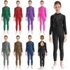 Girls Rhinestones Decor Long Sleeve Jumpsuit for Ballet Gymnastics Acrobatics Yoga Workout Full Body Stretch Figure Skating Unitard