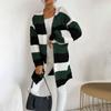 Women's Fashion Loose Early Autumn New Mid-length Knitted Cardigan Japanese Striped Color Matching Sweater Jacket