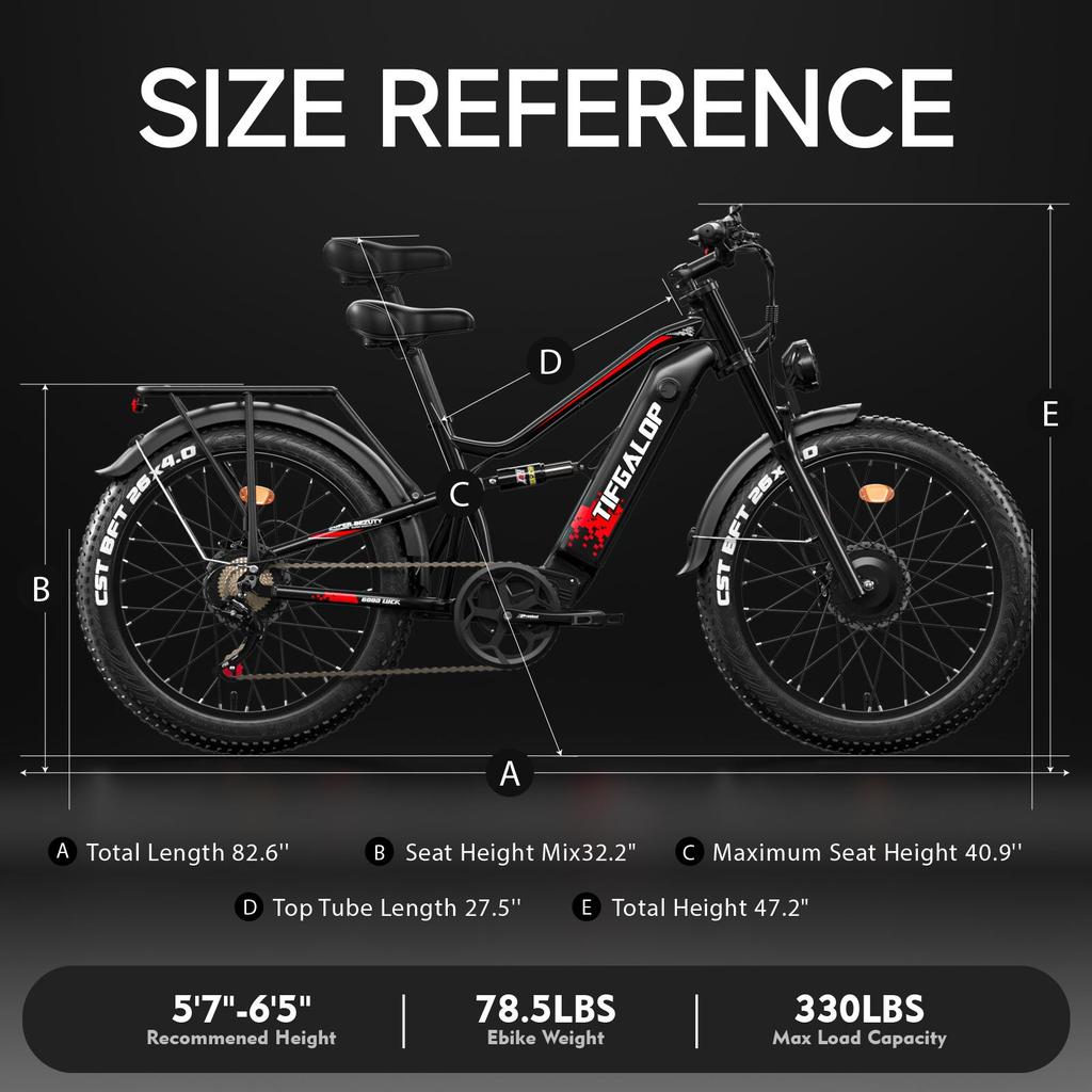 Tifgalop ES7 Electric Bike 26Inch 750W 52V19AH Full Suspension Mountain Bike