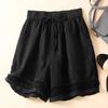 Women's Loose Boho Summer Shorts Drawstring Comfy Elastic Waist Shorts High-Waisted Wide-Leg Hollow Floral Lace Shorts