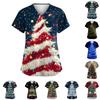 Women's Fashion V-Neck Short Sleeve With Pocket Christmas Print T-Shirt Top