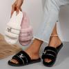 Warm Furry Slippers Women Thick Fluffy Fur Slippers Butterfly Crystal Rivet House Flip Flops Home Slides Flat Indoor Floor Shoes
