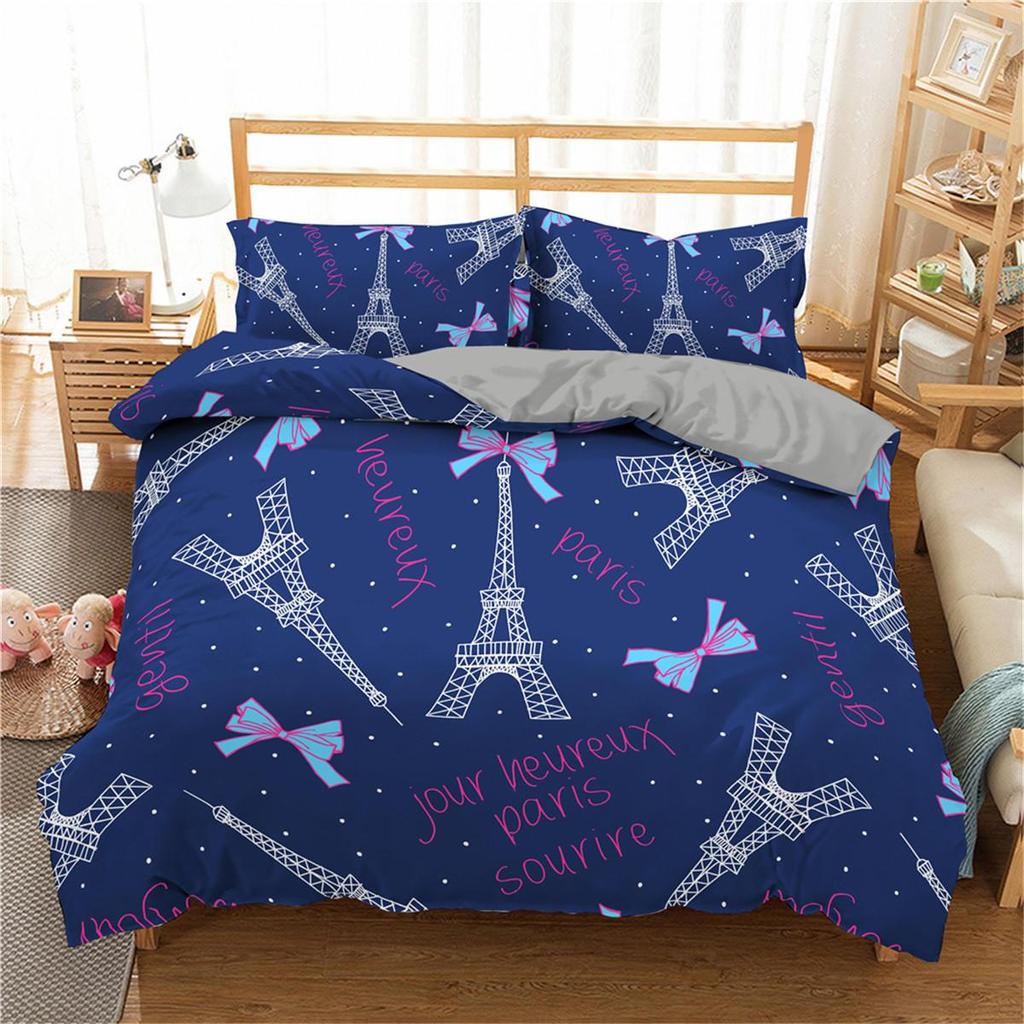 Eiffel Tower Duvet Cover Set King Paris Eiffel Tower Themed Bedding Set Polyester Cityscape Romantic Pink Love Heart Quilt Cover