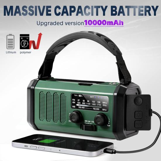 Hand Crank Emergency Radio with Flashlight SOS Alarm Compass Compact Waterproof Solar Powered Rechargeable AM/FM Radio