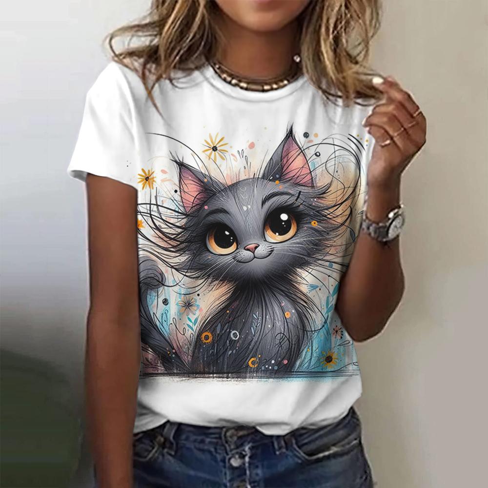 Women's T Shirt 3D Rabbit Print Casual Short Sleeve T-Shirts Summer Fashion Streetwear O Neck Pullover Female Oversized Clothing