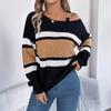 Autumn and Winter Casual Contrast Striped Off-shoulder Pullover Sweater