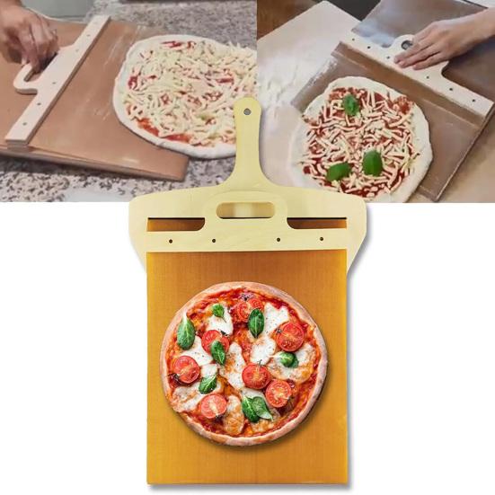 Pizza Sliding Shovel with Wooden Handle Double-Sided Wood Pizza Spatula Non-Stick Paddle for Indoor Outdoor Ovens