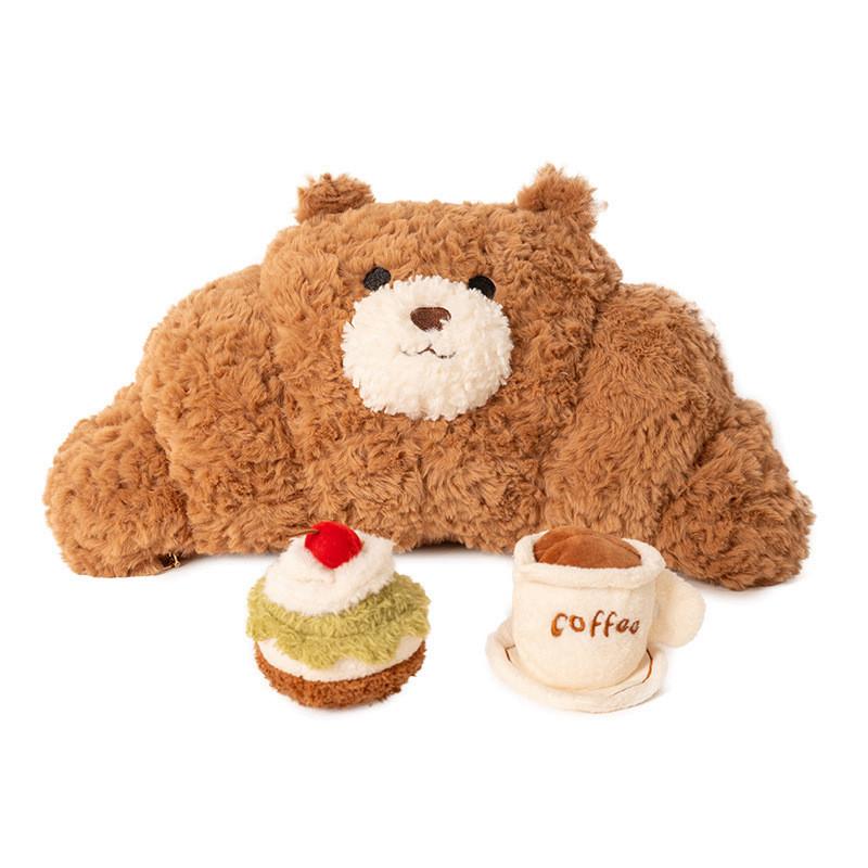 Plush Toy Croissant Pp Cotton Filled Brown Bear Pillow Sofa Cushion Doll Gift