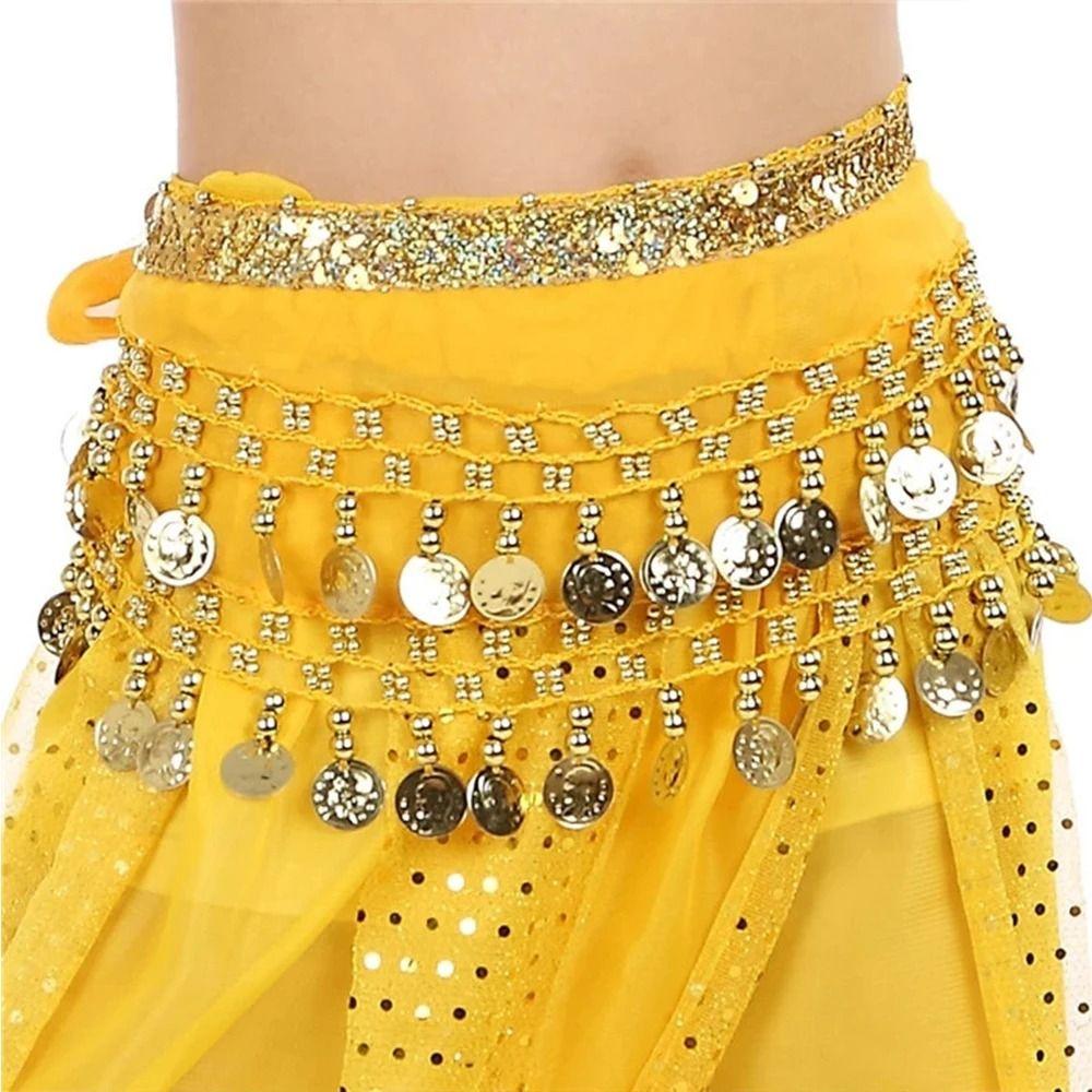 Chiffon Metal Coins Waist Chain Kids Dacning Waist Belt Chain New Hip Scarf