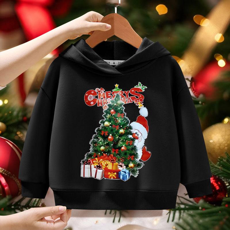 Children's Red Santa Claus Pattern Printed Hoodie for Girls Comfortable Outdoor Autumn/Winter Fashion Long Sleeve Hoodie